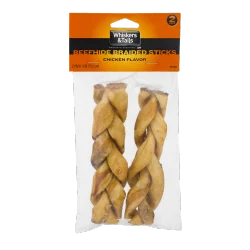 Whiskers & Tails Beefhide Braided Sticks Chicken Flavor