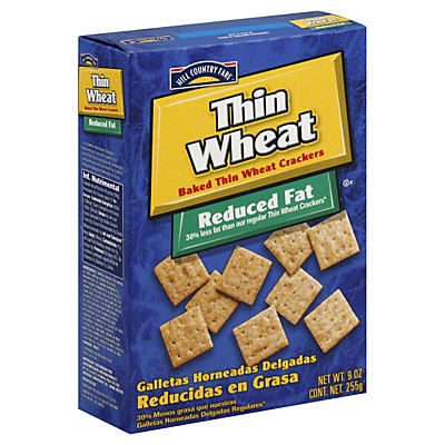 slide 1 of 1, Hill Country Fare Thin Wheat Reduced Fat Crackers, 9 oz