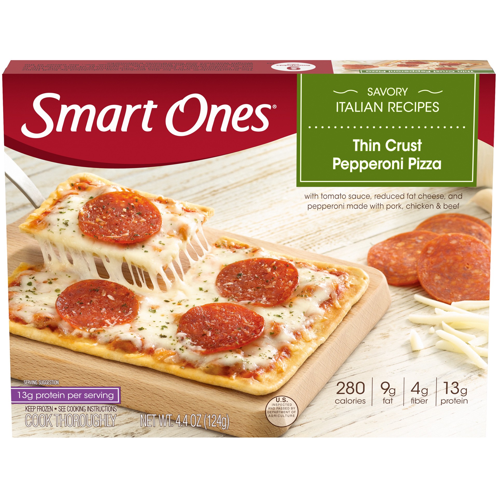 slide 1 of 5, Smart Ones Thin Crust Pepperoni Pizza Frozen Meal, 4.4 oz Box, 4.4 oz