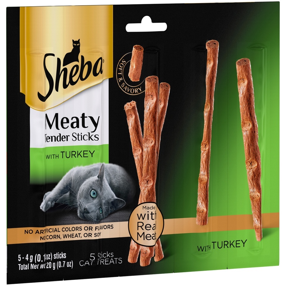 slide 1 of 4, Sheba Meaty Stix With Turkey Cat Treats, 5 ct