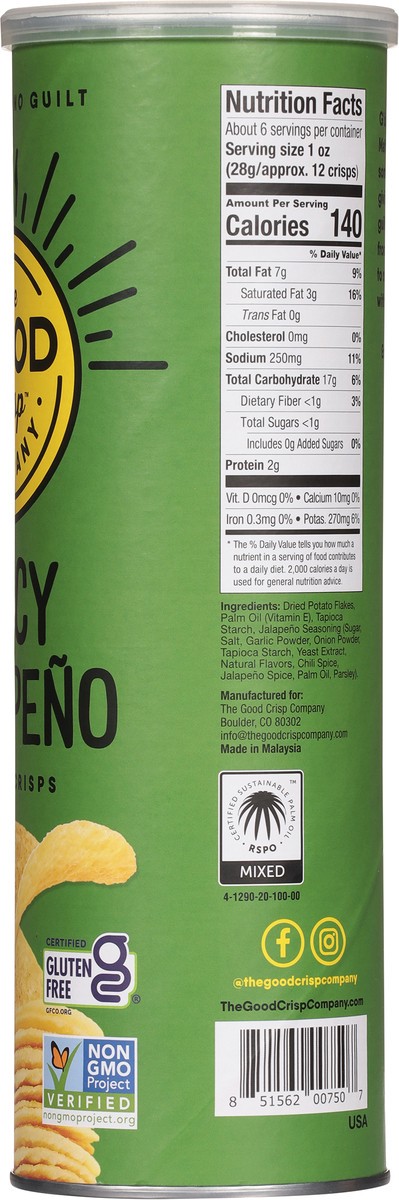 slide 7 of 15, The Good Crisp Company Spicy Jalapeno Potato Crisps 5.6 oz, 1 ct