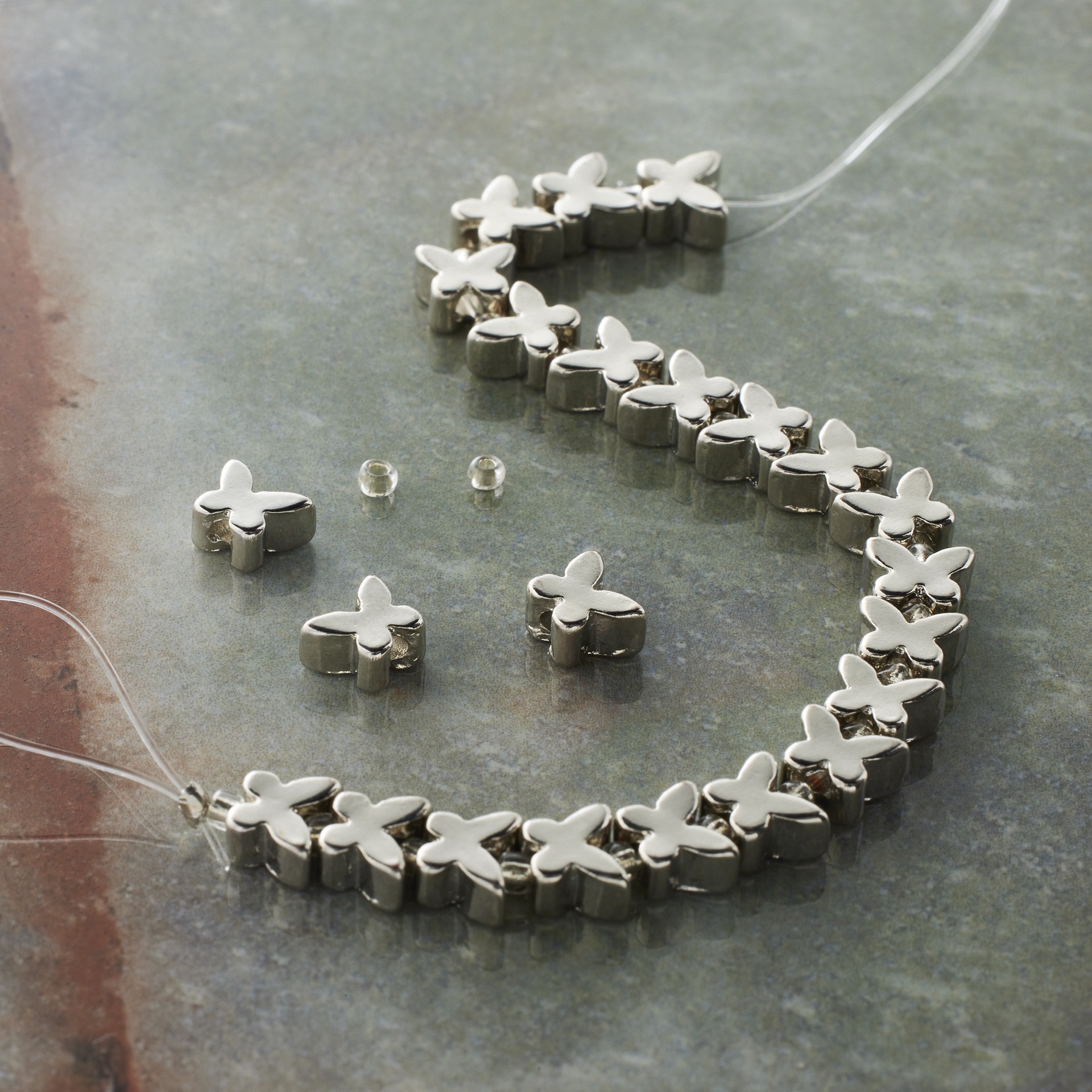 slide 3 of 3, Rhodium Butterfly Beads, 6mm By Bead Landing, 6 mm