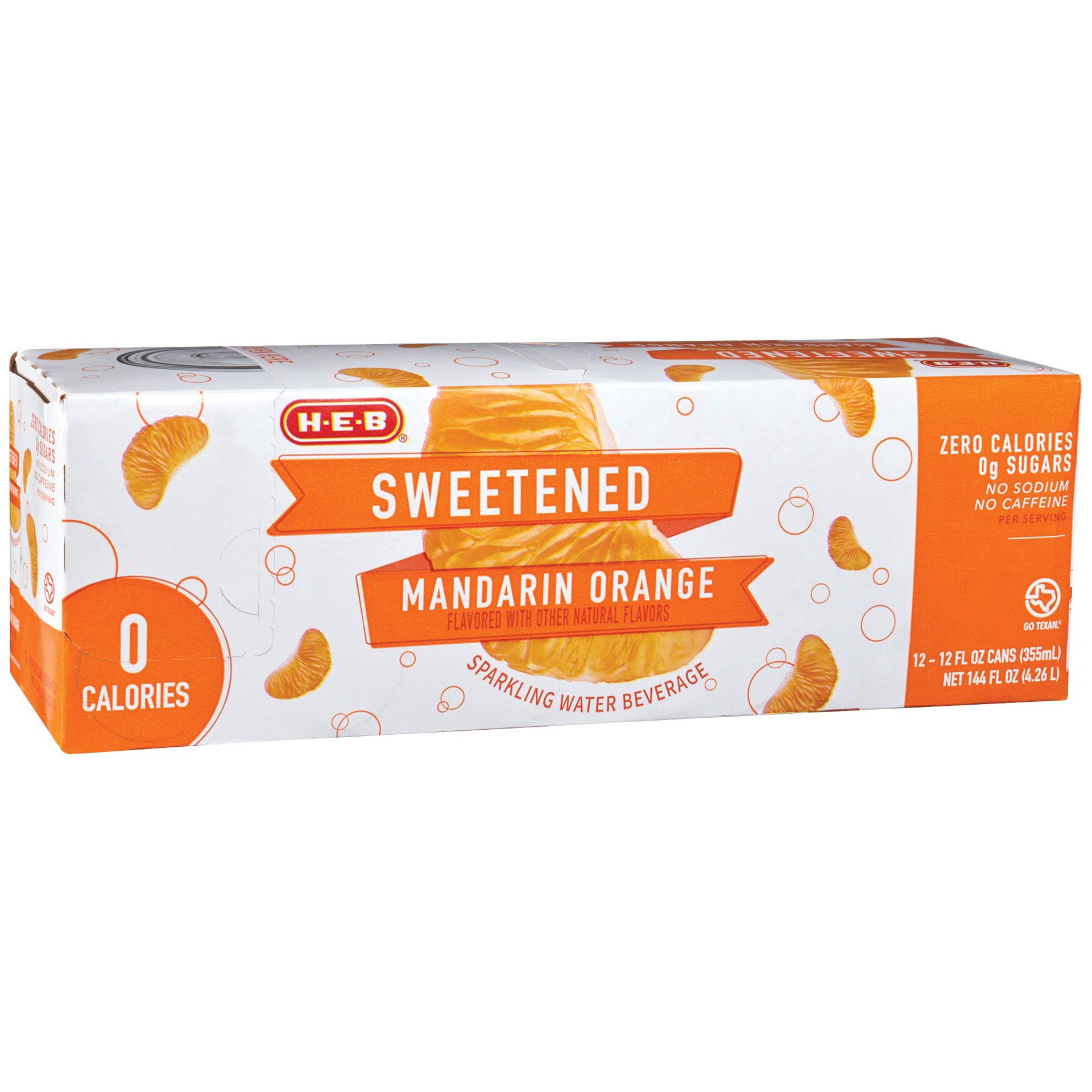 slide 1 of 1, H-E-B Sweetened Mandarin Orange Sparkling Water 12 pk Cans, 12 ct; 12 oz