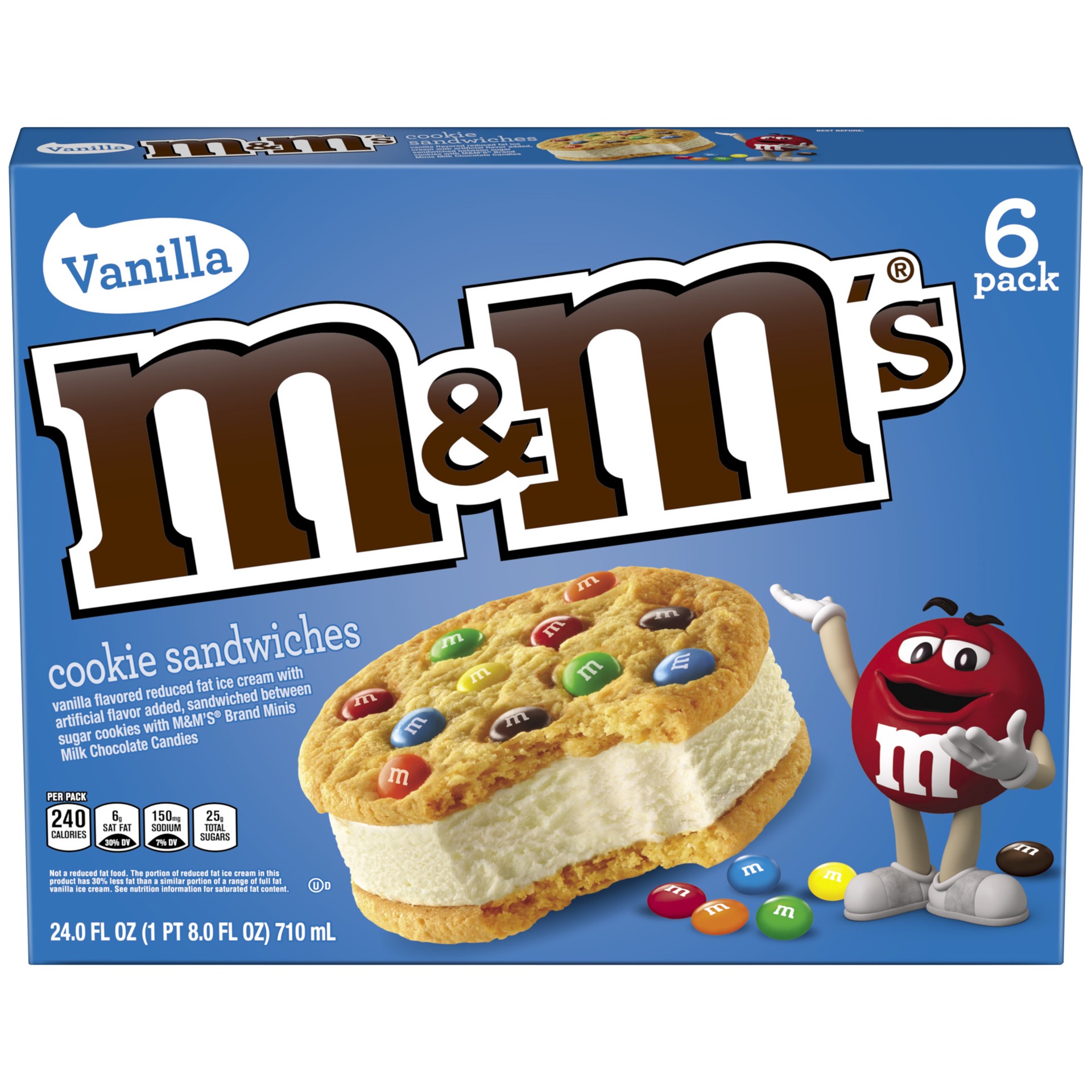 slide 1 of 3, M&M's Cookie Sandwiches With Vanilla Ice Cream 6-Count Box, 6 ct
