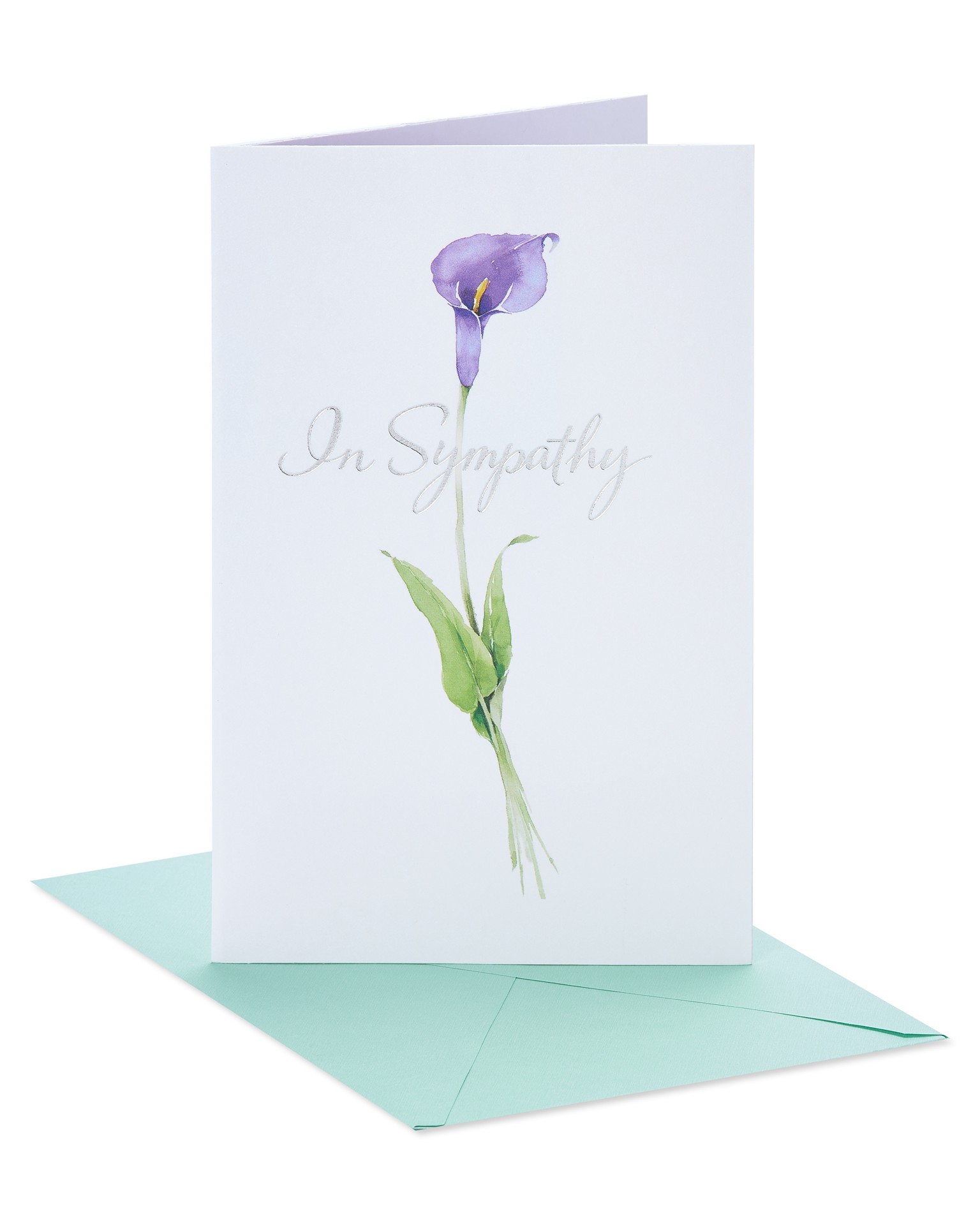 slide 1 of 5, American Greetings cards are a fitting way to express and share your sympathy in times of sorrow. The solitary purple lily on this card is a fitting symbol for the loss of someone special. This card is a gentle and uplifting reminder that you are thinking of those who are grieving., 1 ct