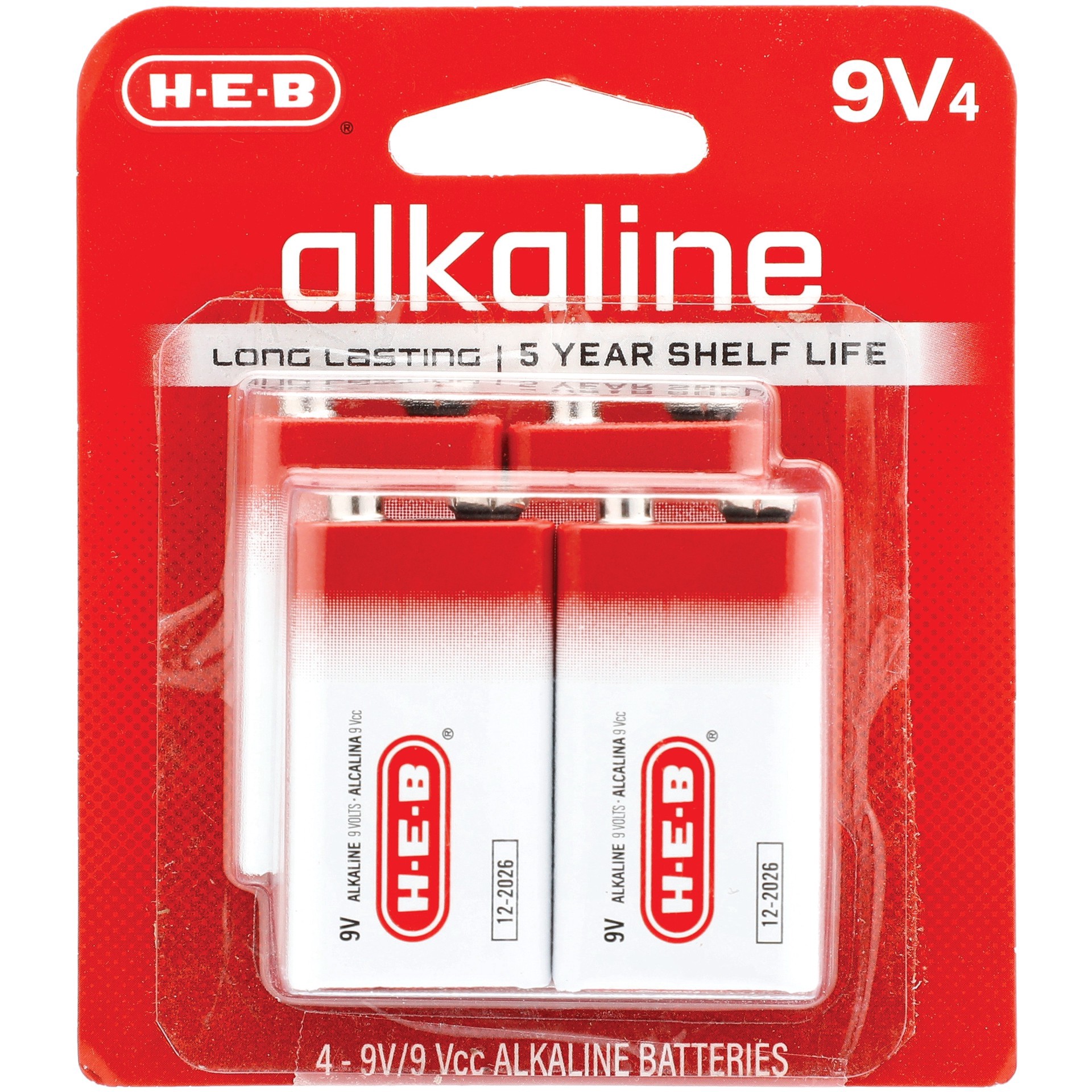 slide 1 of 1, H-E-B Alkaline 9V Batteries, 4 ct