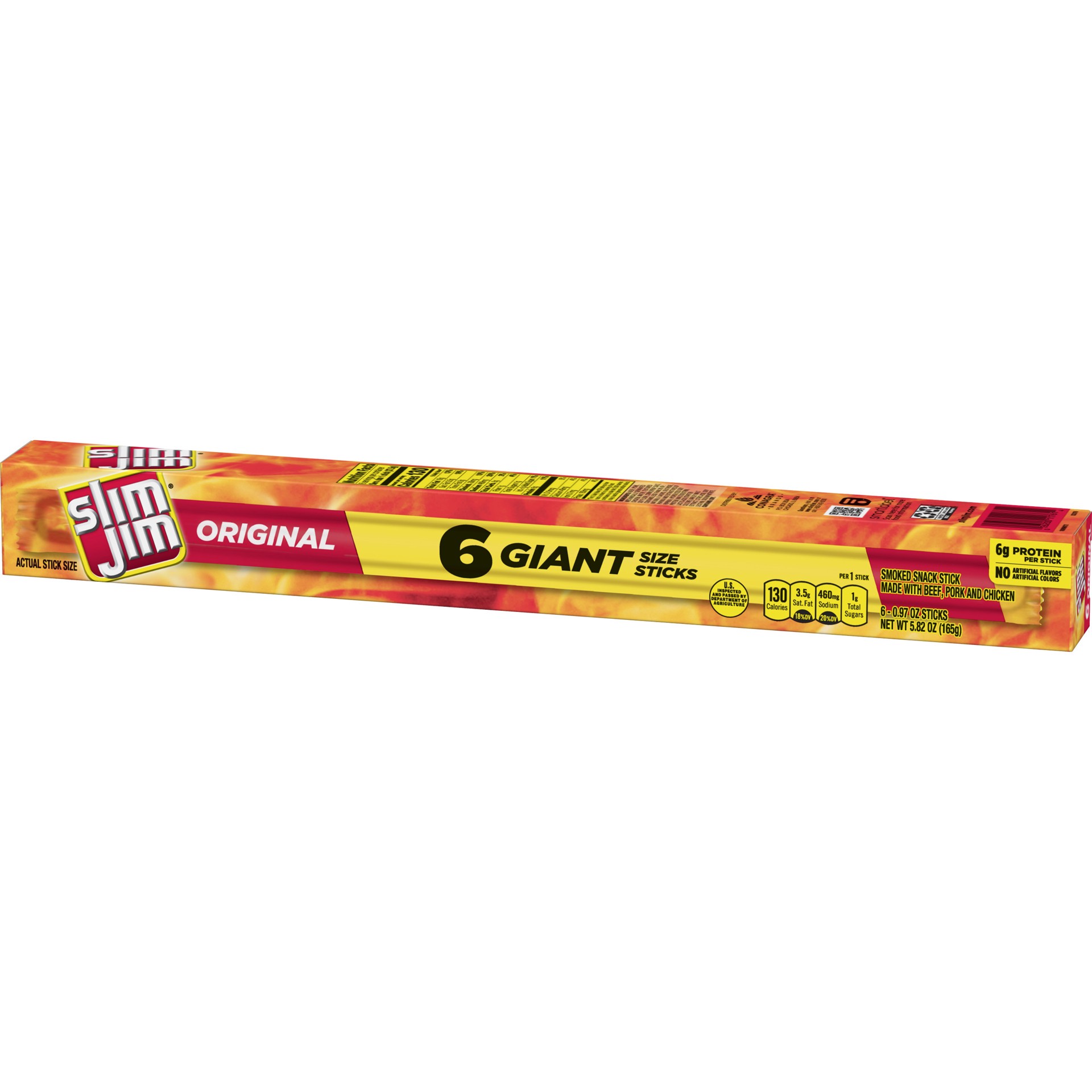 slide 4 of 5, Slim Jim Smoked Original Snack Stick Giant Size Stand 6 - 0.97 oz Sticks, 6 ct