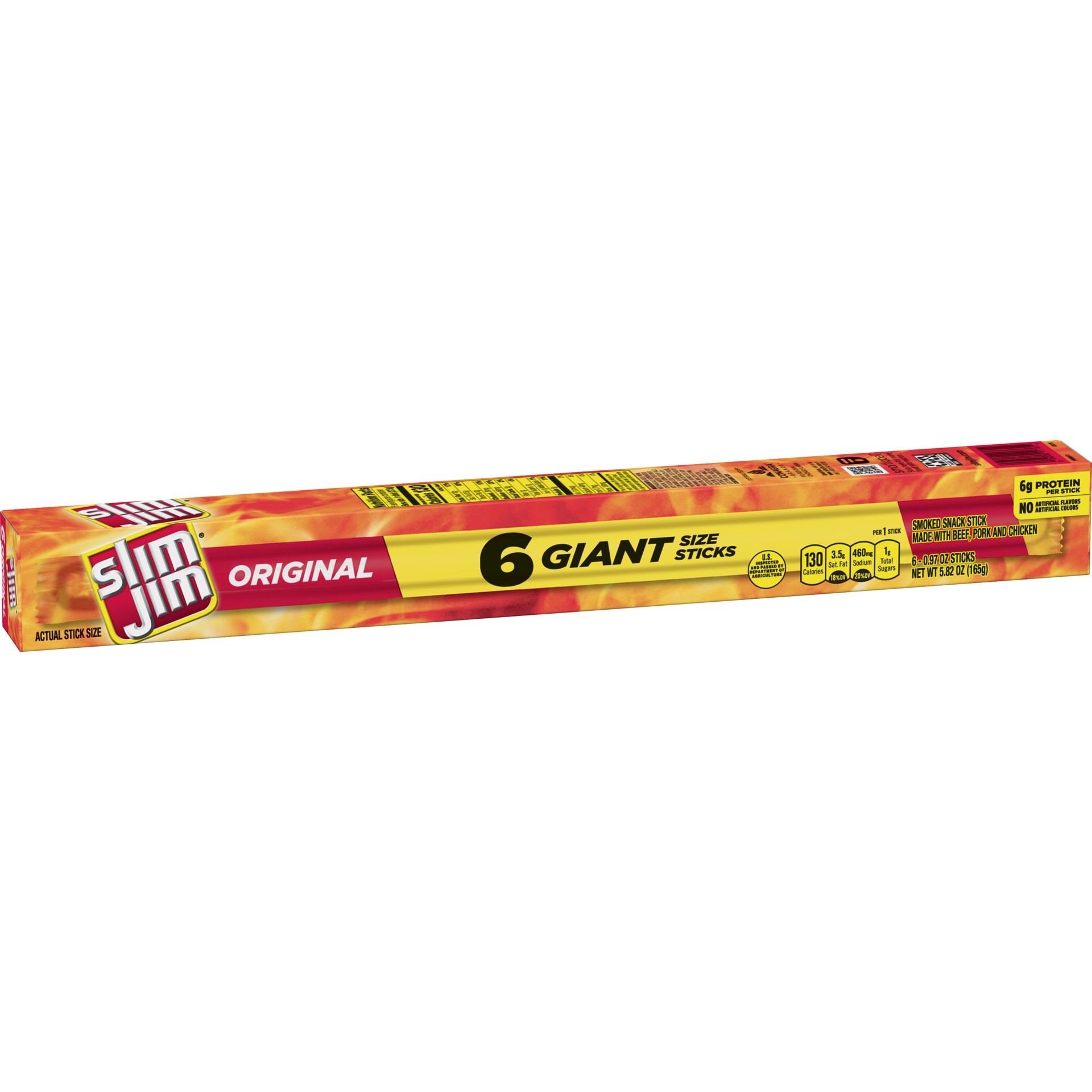 slide 3 of 5, Slim Jim Smoked Original Snack Stick Giant Size Stand 6 - 0.97 oz Sticks, 6 ct