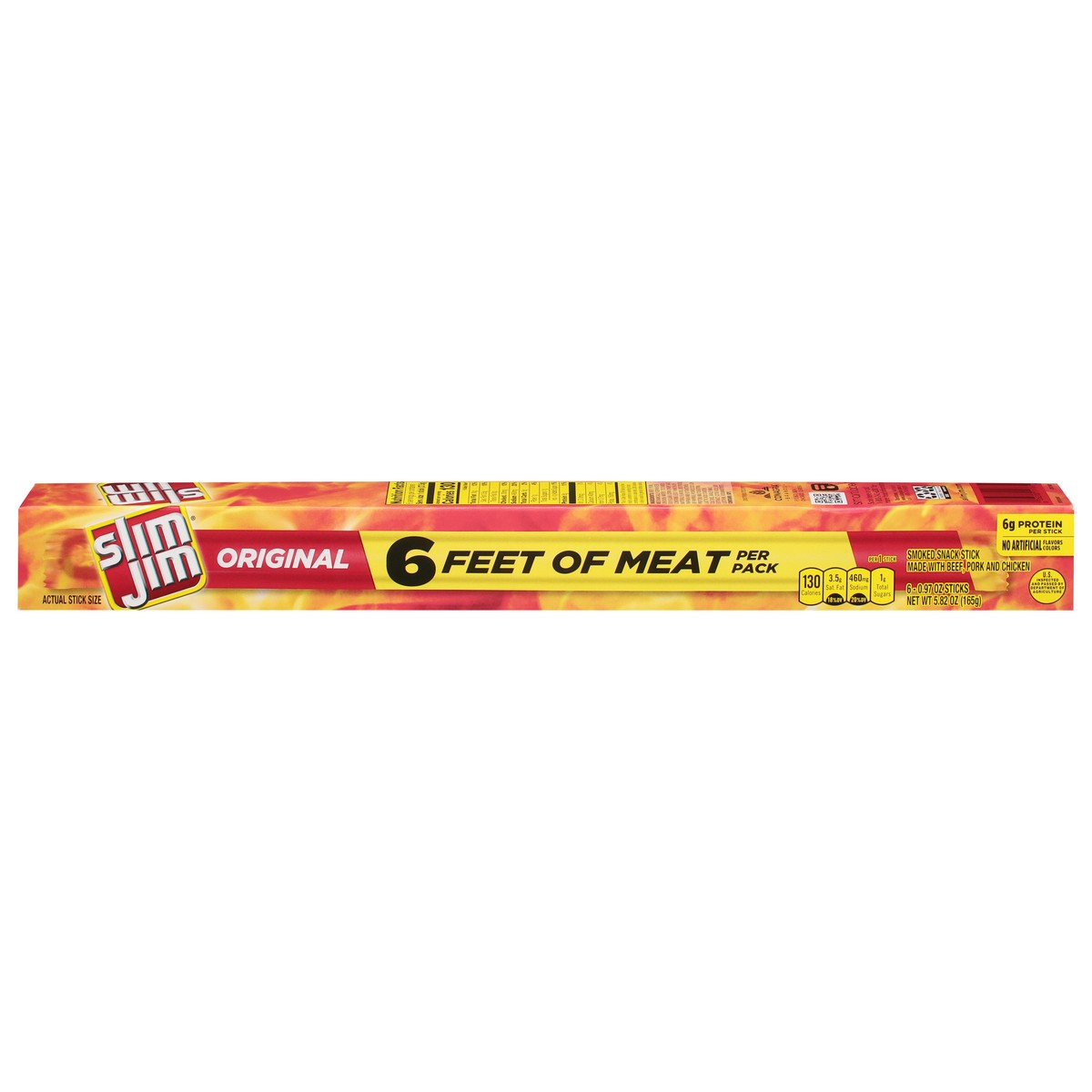 slide 1 of 5, Slim Jim Smoked Original Snack Stick Giant Size Stand 6 - 0.97 oz Sticks, 6 ct