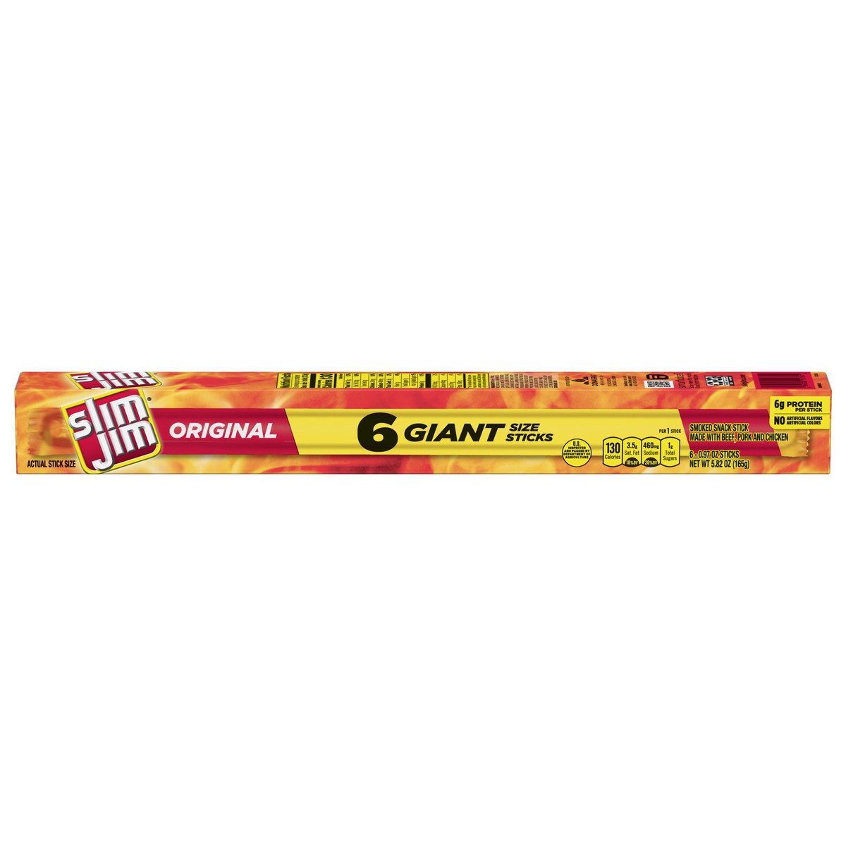 slide 1 of 5, Slim Jim Smoked Original Snack Stick Giant Size Stand 6 - 0.97 oz Sticks, 6 ct