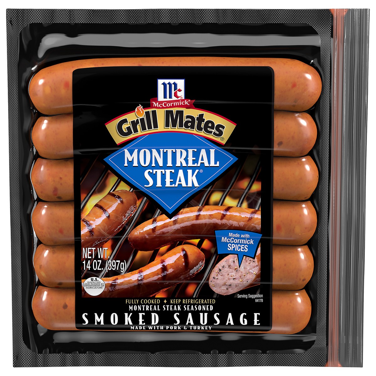 slide 1 of 10, McCormick Grill Mates Montreal Steak Smoked Sausage, 14 oz