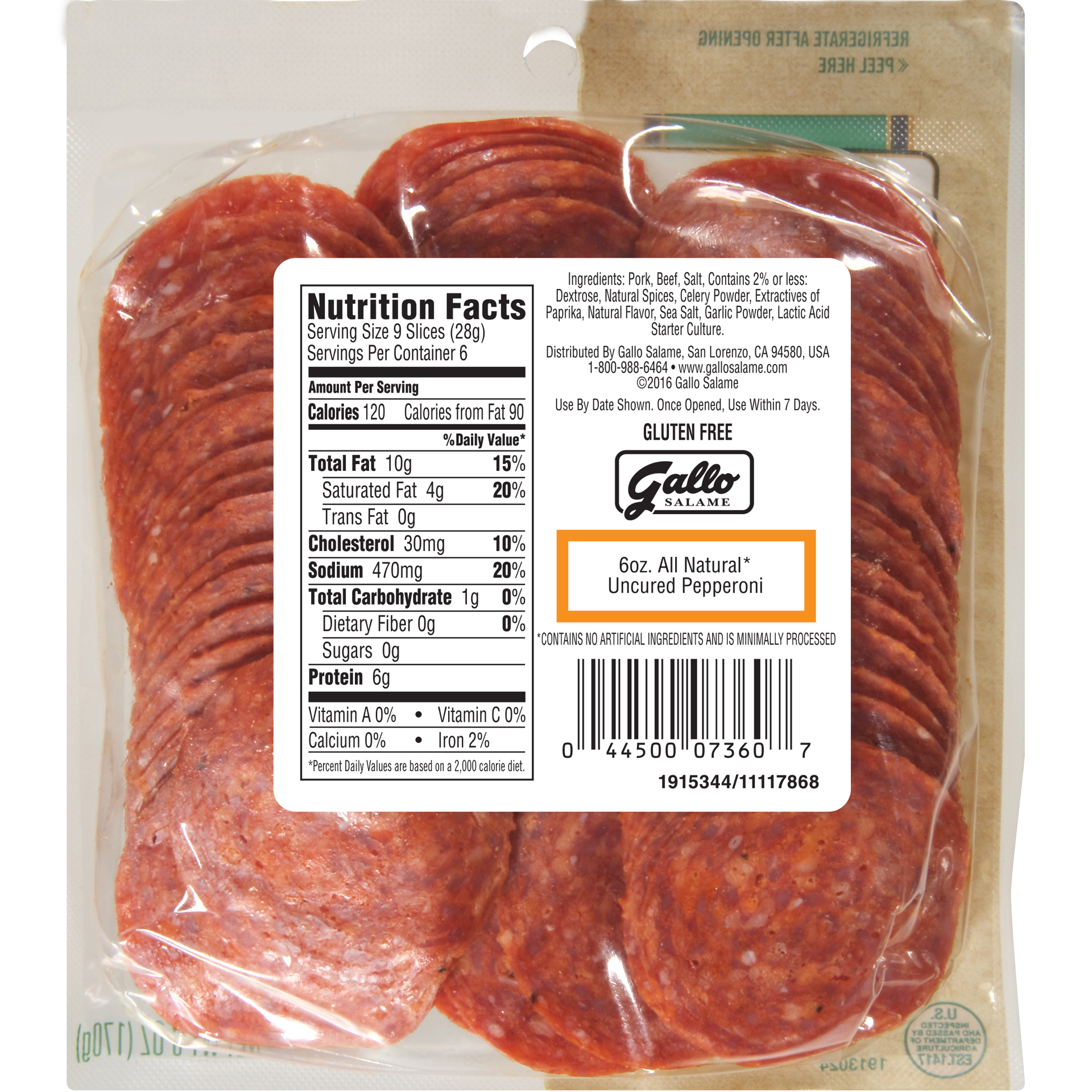 slide 2 of 3, Gallo Salame Deli Sliced All Natural* Pepperoni Lunch Meat, 6 oz, 170.10 g