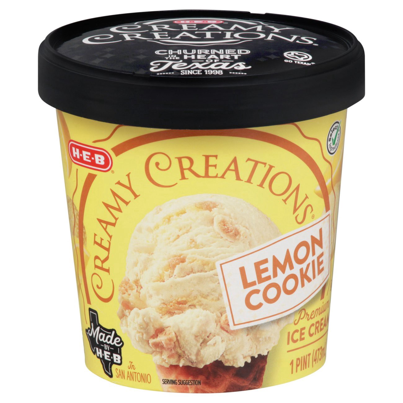 slide 1 of 1, H-E-B Creamy Creations Lemon Cookie Ice Cream, 1 pint