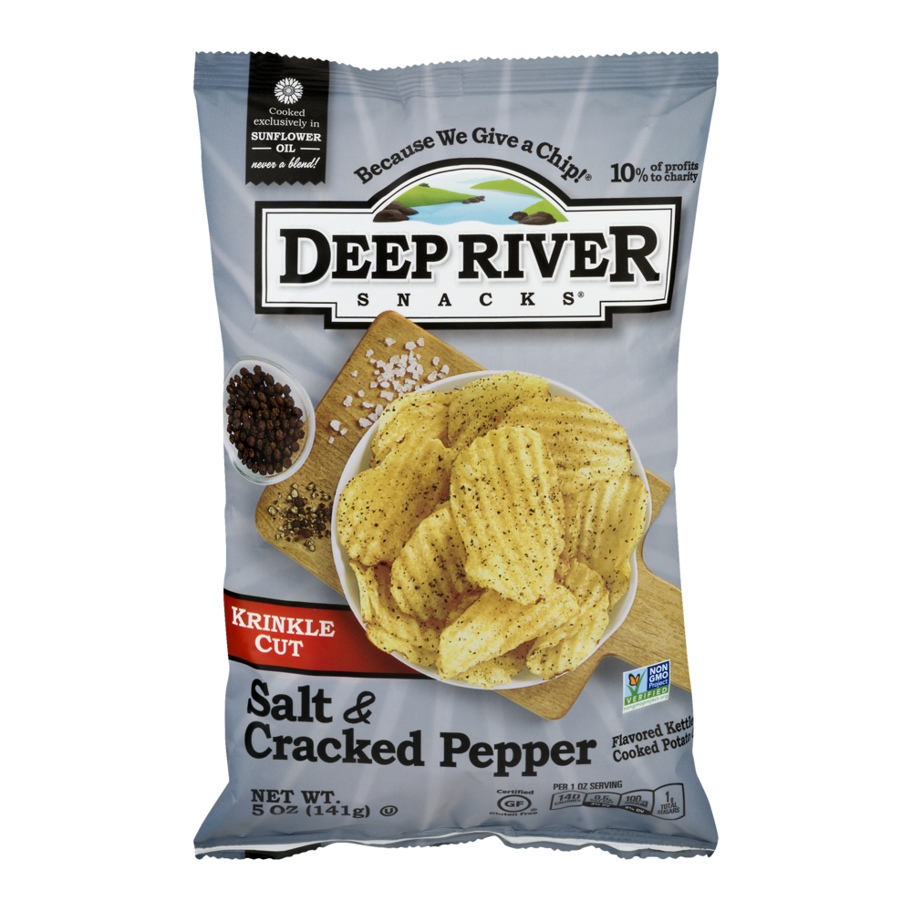 slide 1 of 1, Deep River Snacks Kettle Cooked Sea Salt & Cracked Pepper Potato Chips, 5 oz