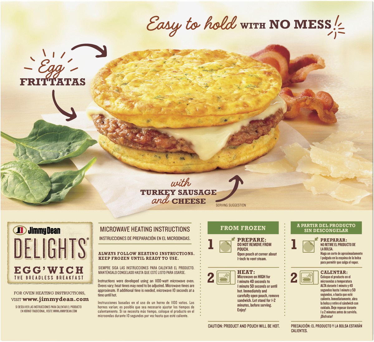slide 4 of 8, Jimmy Dean Delights Bacon Spinach Caramelized Onion And Parmesan Egg Frittata Egg'Wich, 14 ct; 16.4 oz