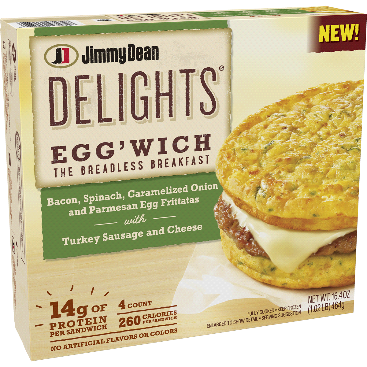 slide 1 of 6, Jimmy Dean Delights Bacon Spinach Caramelized Onion And Parmesan Egg Frittata Egg'Wich, 16.4 oz