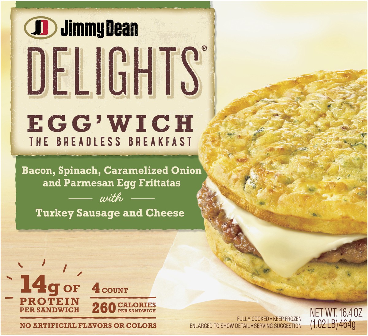 slide 5 of 8, Jimmy Dean Delights Bacon Spinach Caramelized Onion And Parmesan Egg Frittata Egg'Wich, 14 ct; 16.4 oz