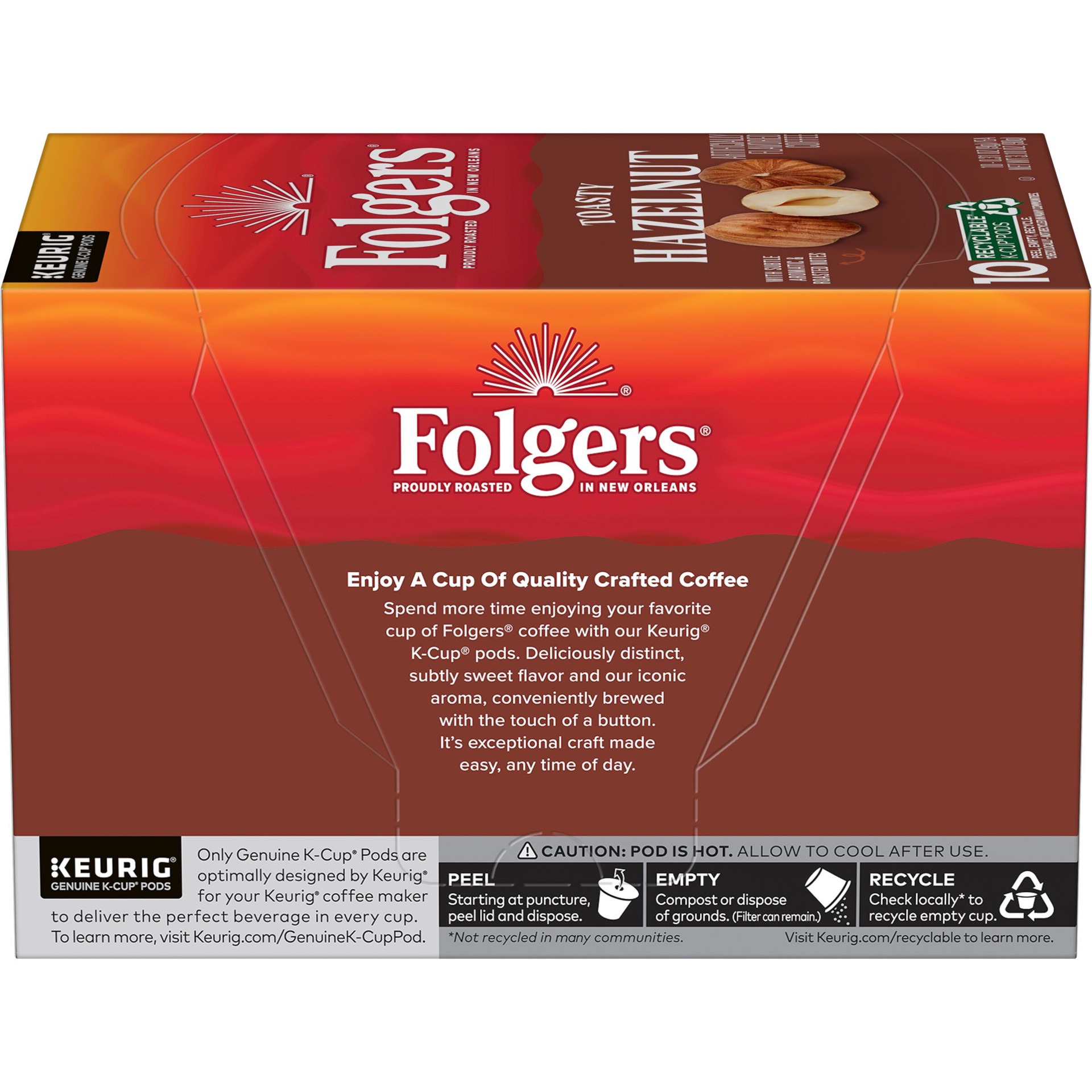 slide 7 of 7, Folgers Toasty Hazelnut Artificially Flavored Coffee, Keurig K-Cup pods, 10 Count Box, 3.1 oz