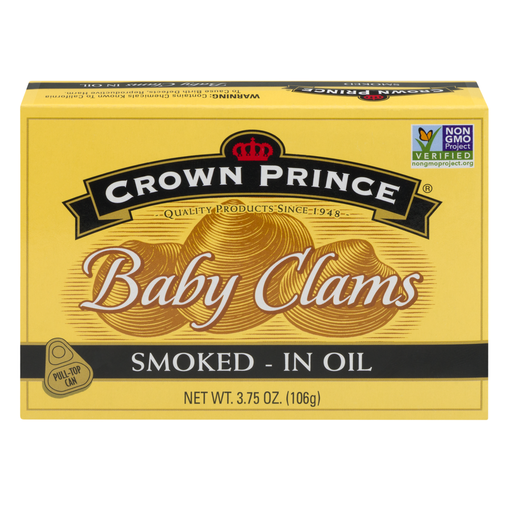 slide 1 of 1, Crown Prince Baby Clams Smoked - In Oil, 3.75 oz