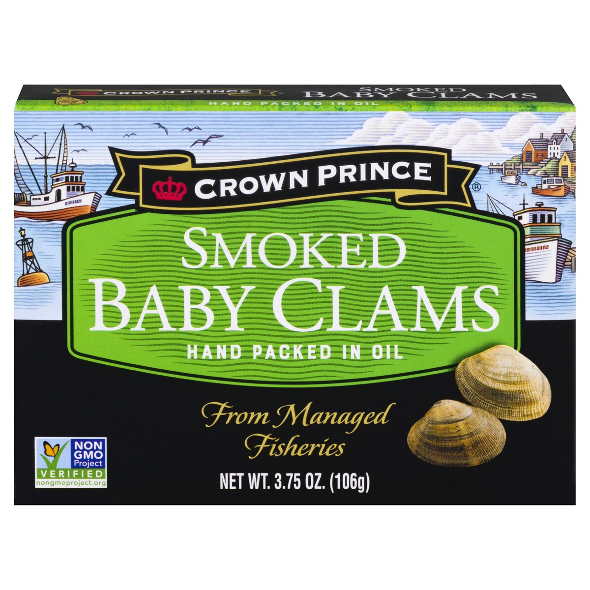 slide 1 of 1, Crown Prince Baby Clams Smoked - In Oil, 3.75 oz