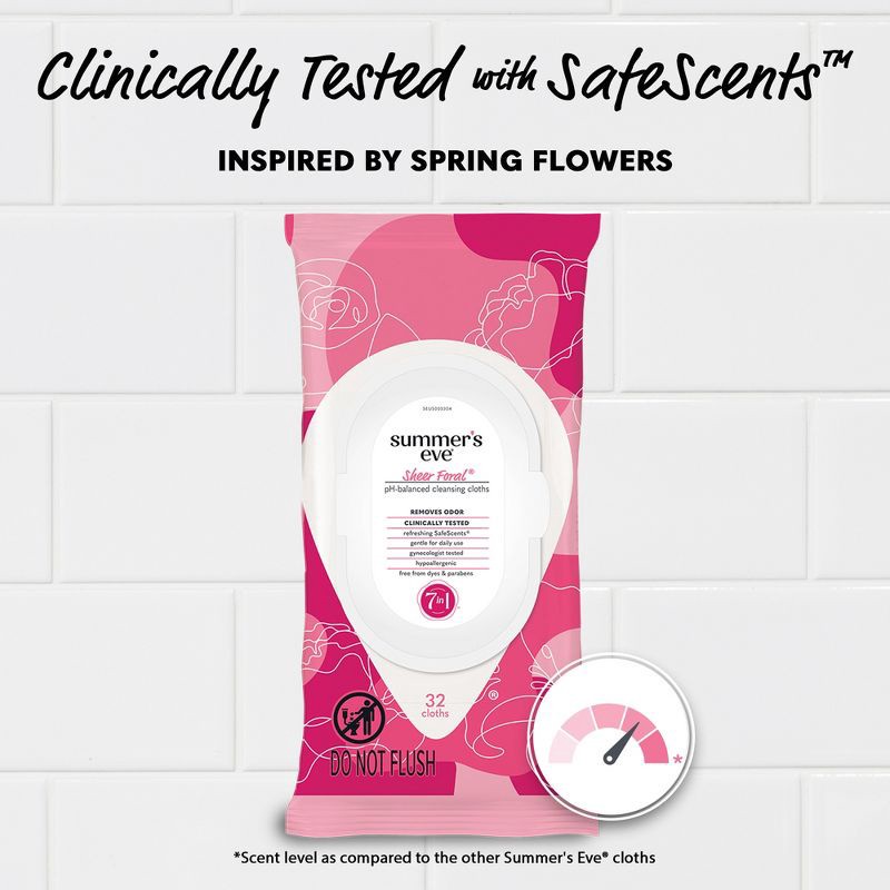 slide 5 of 8, Summer's Eve Sheer Floral Sensitive Skin Feminine Wipes - 32ct, 32 ct