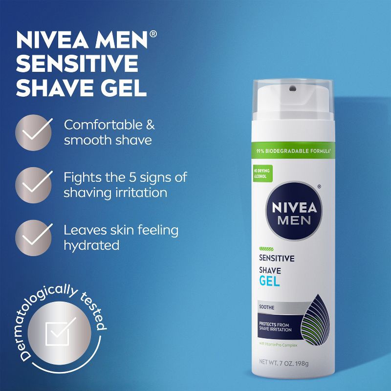 slide 4 of 19, NIVEA Men Sensitive Skin Shaving Gel with Vitamin E - 7oz, 7 oz