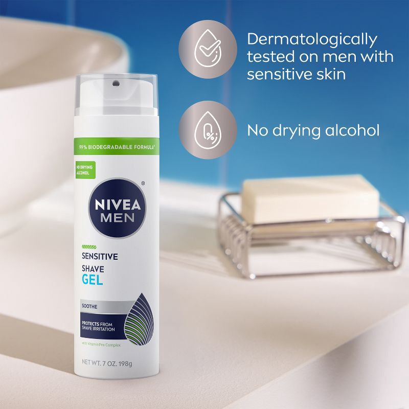 slide 8 of 19, NIVEA Men Sensitive Skin Shaving Gel with Vitamin E - 7oz, 7 oz