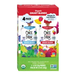 Once Upon a Farm Organic Pear-y Blueberry & Spinach/Pine-Apple Berry Punch Smart Blends - 4 x 3.2 oz Pouches