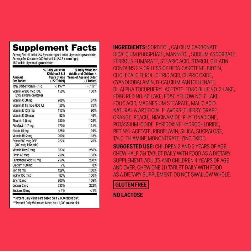 slide 5 of 5, Kids' Complete Multivitamin Chewable Tablets - Orange, Grape & Cherry - 150ct - up&up™, 150 ct