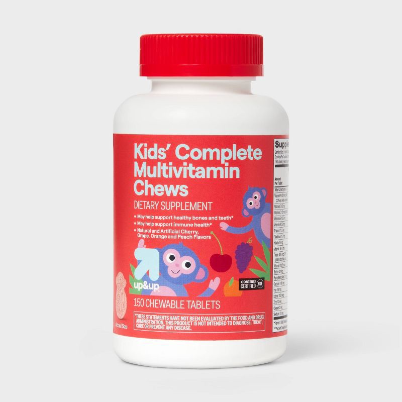 slide 1 of 5, Kids' Complete Multivitamin Chewable Tablets - Orange, Grape & Cherry - 150ct - up&up™, 150 ct