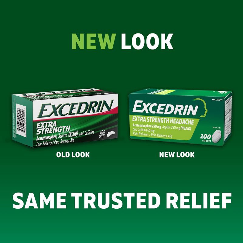 slide 9 of 9, Excedrin Extra Strength Pain Reliever Caplets - Acetaminophen/Aspirin (NSAID) - 100ct, 100 ct