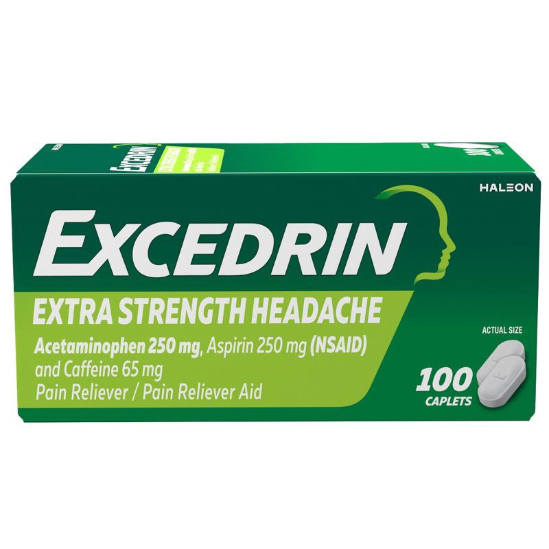 slide 1 of 9, Excedrin Extra Strength Pain Reliever Caplets - Acetaminophen/Aspirin (NSAID) - 100ct, 100 ct