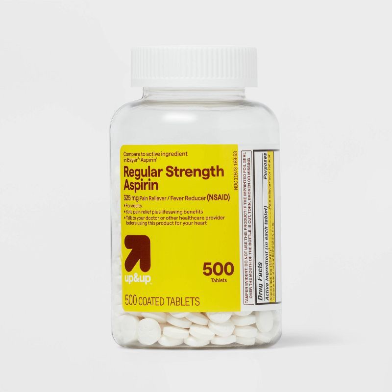 slide 1 of 4, Aspirin (NSAID) Regular Strength Pain Reliever & Fever Reducer Coated Tablets - 500ct - up&up™, 500 ct