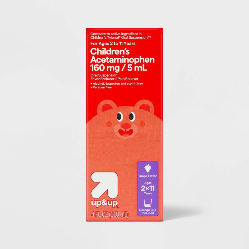 slide 1 of 6, Children's Acetaminophen Pain Reliever & Fever Reducer Liquid - Grape - 4oz - up&up™, 4 oz