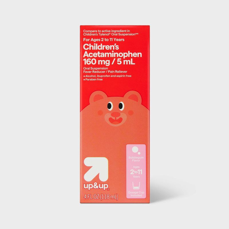 slide 1 of 6, Children's Acetaminophen Pain Reliever & Fever Reducer Liquid - Bubblegum - 4 fl oz. - up&up™, 4 fl oz