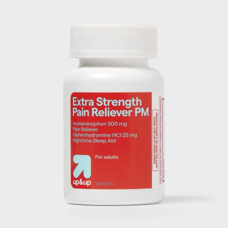 slide 4 of 5, Acetaminophen PM Extra Strength Pain Reliever & Sleep Aid Caplets - 100ct - up&up™, 100 ct