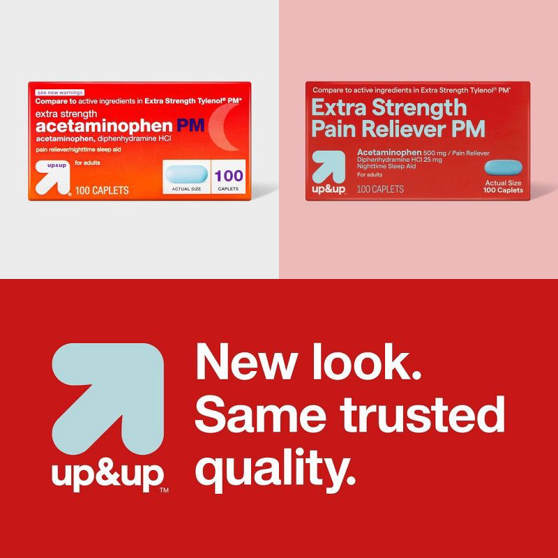 slide 5 of 5, Acetaminophen PM Extra Strength Pain Reliever & Sleep Aid Caplets - 100ct - up&up™, 100 ct