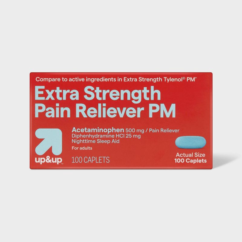 slide 1 of 5, Acetaminophen PM Extra Strength Pain Reliever & Sleep Aid Caplets - 100ct - up&up™, 100 ct