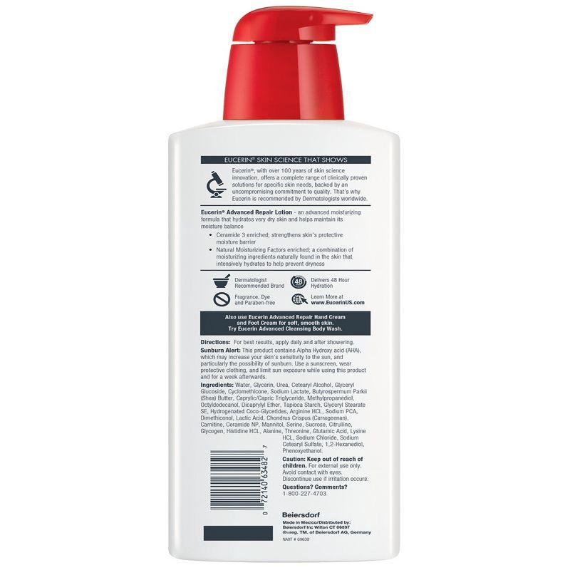 slide 9 of 16, Eucerin Advanced Repair Unscented Body Lotion for Dry Skin - 16.9 fl oz, 16.9 fl oz