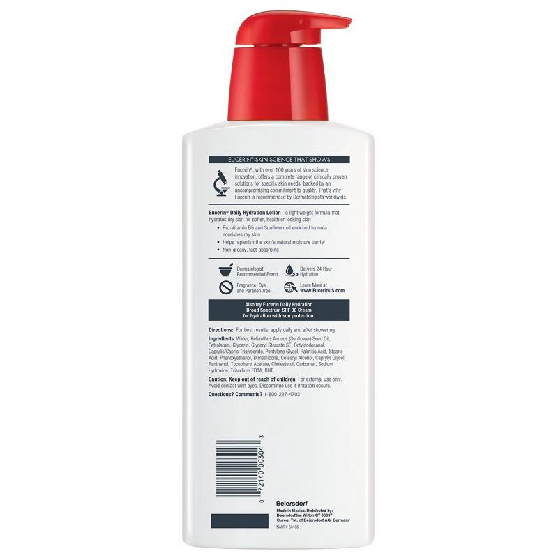 slide 14 of 16, Eucerin Daily Hydration Unscented Body Lotion for Sensitive Dry Skin - 16.9 fl oz, 16.9 fl oz