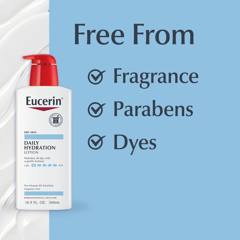 slide 7 of 16, Eucerin Daily Hydration Unscented Body Lotion for Sensitive Dry Skin - 16.9 fl oz, 16.9 fl oz