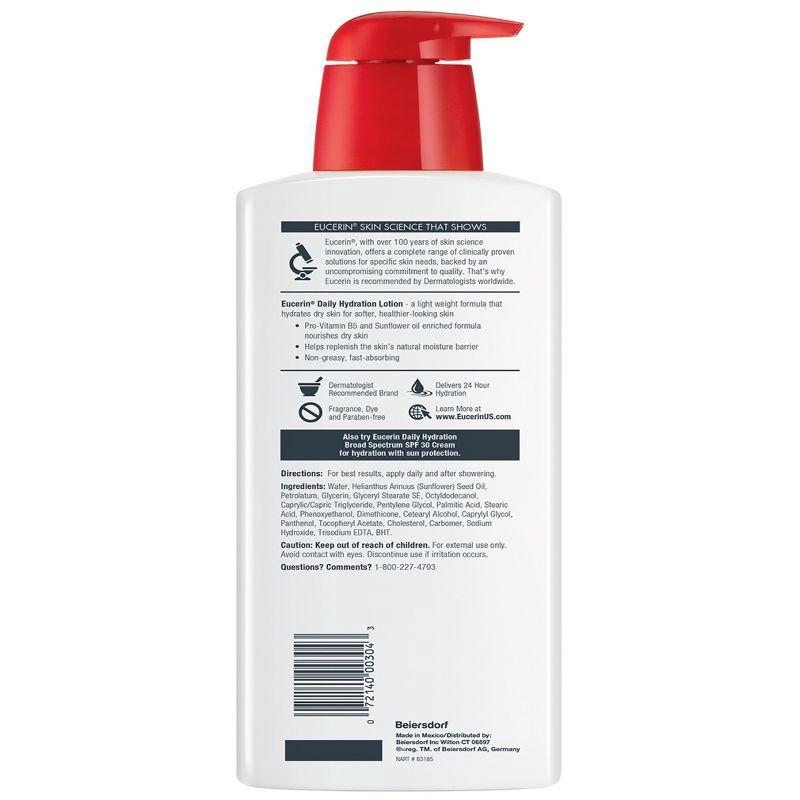 slide 8 of 16, Eucerin Daily Hydration Unscented Body Lotion for Sensitive Dry Skin - 16.9 fl oz, 16.9 fl oz