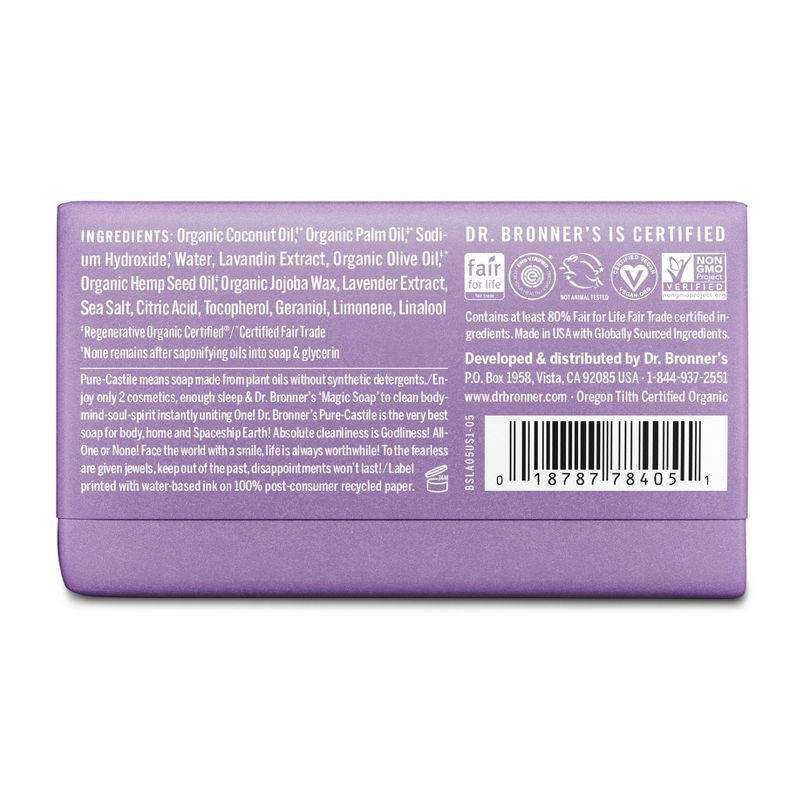 slide 2 of 8, Dr. Bronner's All-One Pure-Castile Magic Bar Soap - Lavender - 5oz, 5 oz