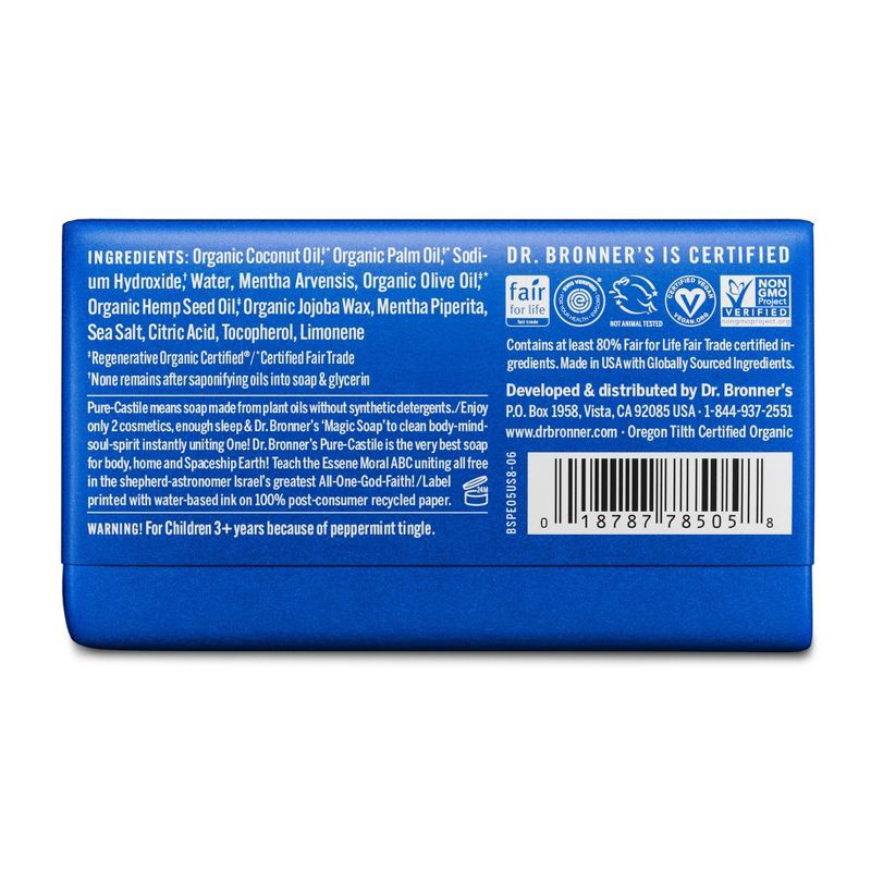 slide 2 of 7, Dr. Bronner's All-One Pure-Castile Magic Bar Soap - Peppermint - 5oz, 5 oz