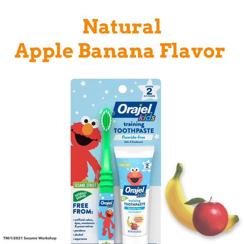 slide 6 of 8, Orajel Kids Elmo Fluoride-Free Training Toothpaste & Toothbrush, 1 ct