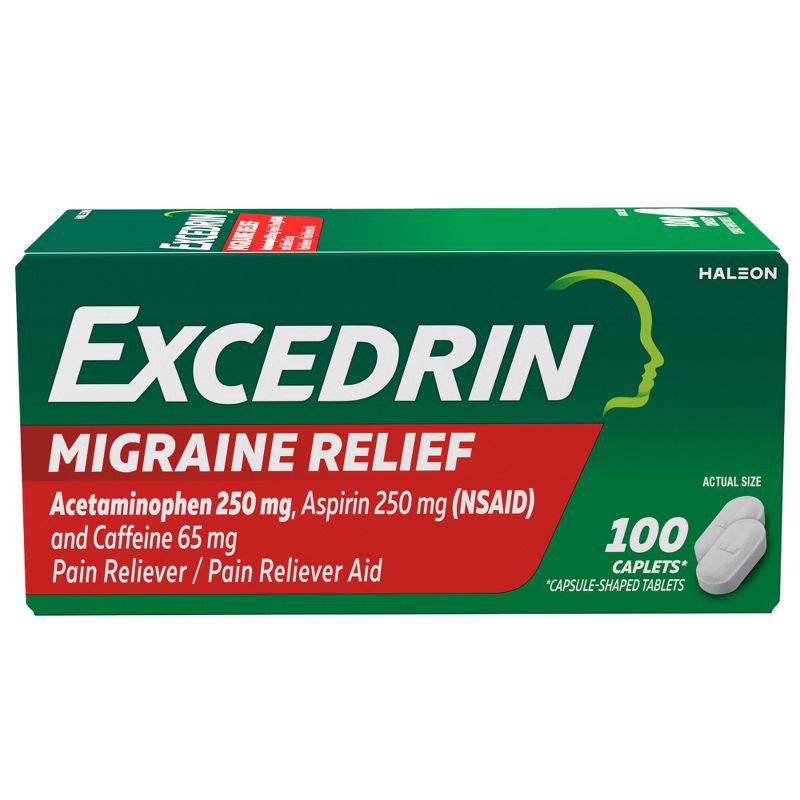 slide 12 of 13, Excedrin Migraine Pain Reliever Caplets - Acetaminophen/Aspirin (NSAID) - 100ct, 100 ct