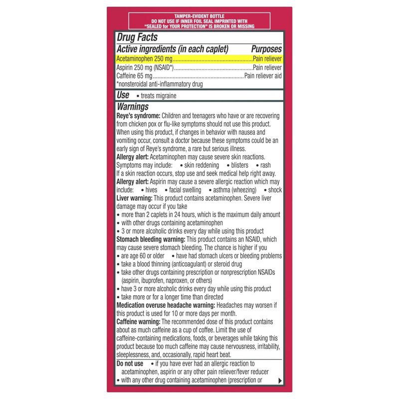 slide 7 of 13, Excedrin Migraine Pain Reliever Caplets - Acetaminophen/Aspirin (NSAID) - 100ct, 100 ct