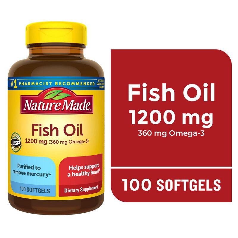 slide 3 of 9, Nature Made Fish Oil Supplements 1200 mg Omega 3 Supplements for Healthy Heart Support Softgels - 100ct, 1200 mg, 100 ct