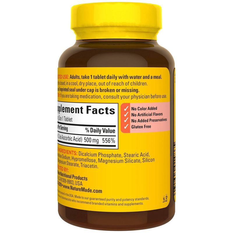 slide 8 of 8, Nature Made Vitamin C 500mg Immune Support Supplement Caplets - 250ct, 250 ct; 500 mg