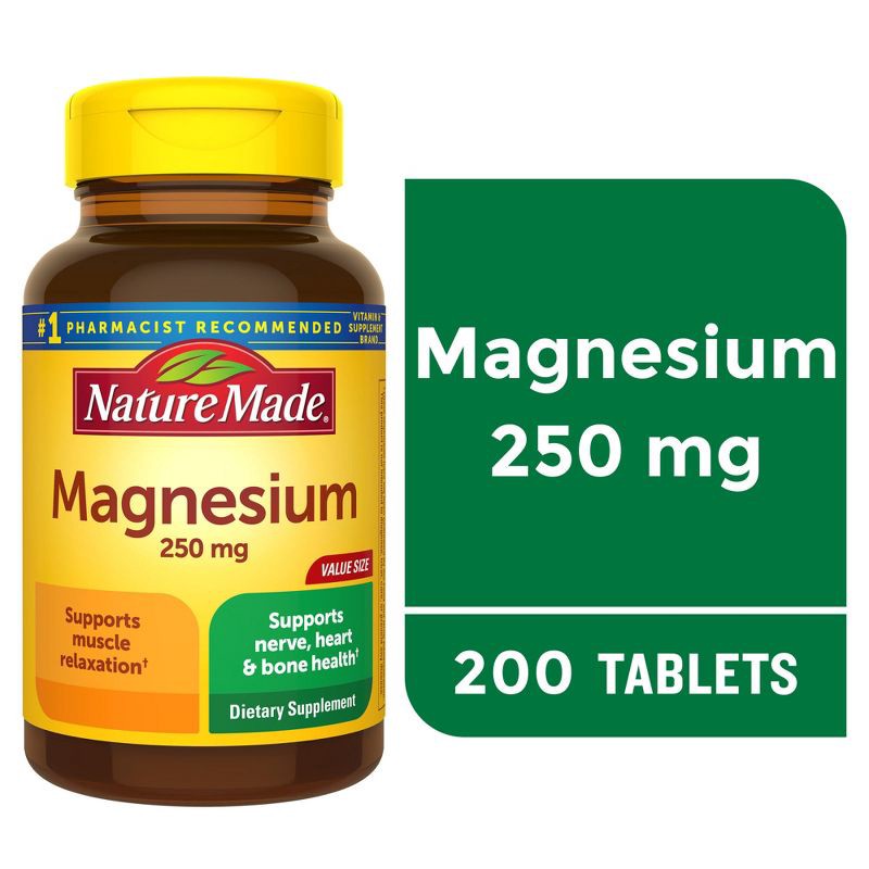 slide 3 of 10, Nature Made Magnesium Oxide 250mg Muscle, Nerve, Bone & Heart Support Supplement Tablets - 200ct, 250mg, 200 ct